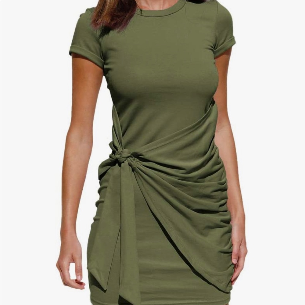 Casual shirt sleeve tie waist mini dress